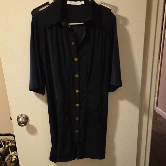 bishop + young Gold and Black Buttoned Dress with Notched Collar - Picture 1 of 1
